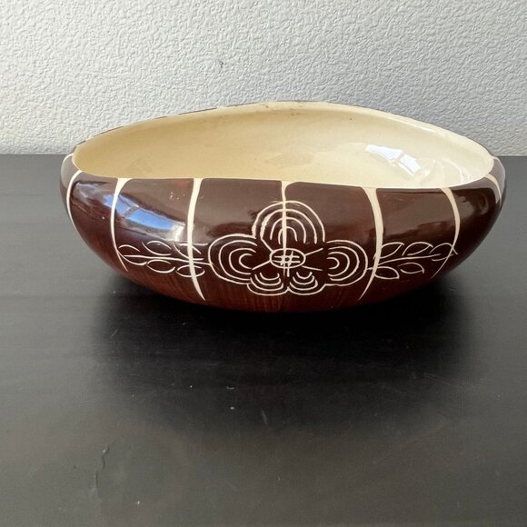 Purinton Brown Intaglio Vegetable Bowl // Serving Dish // Vintage 1950s - Picture 1 of 6